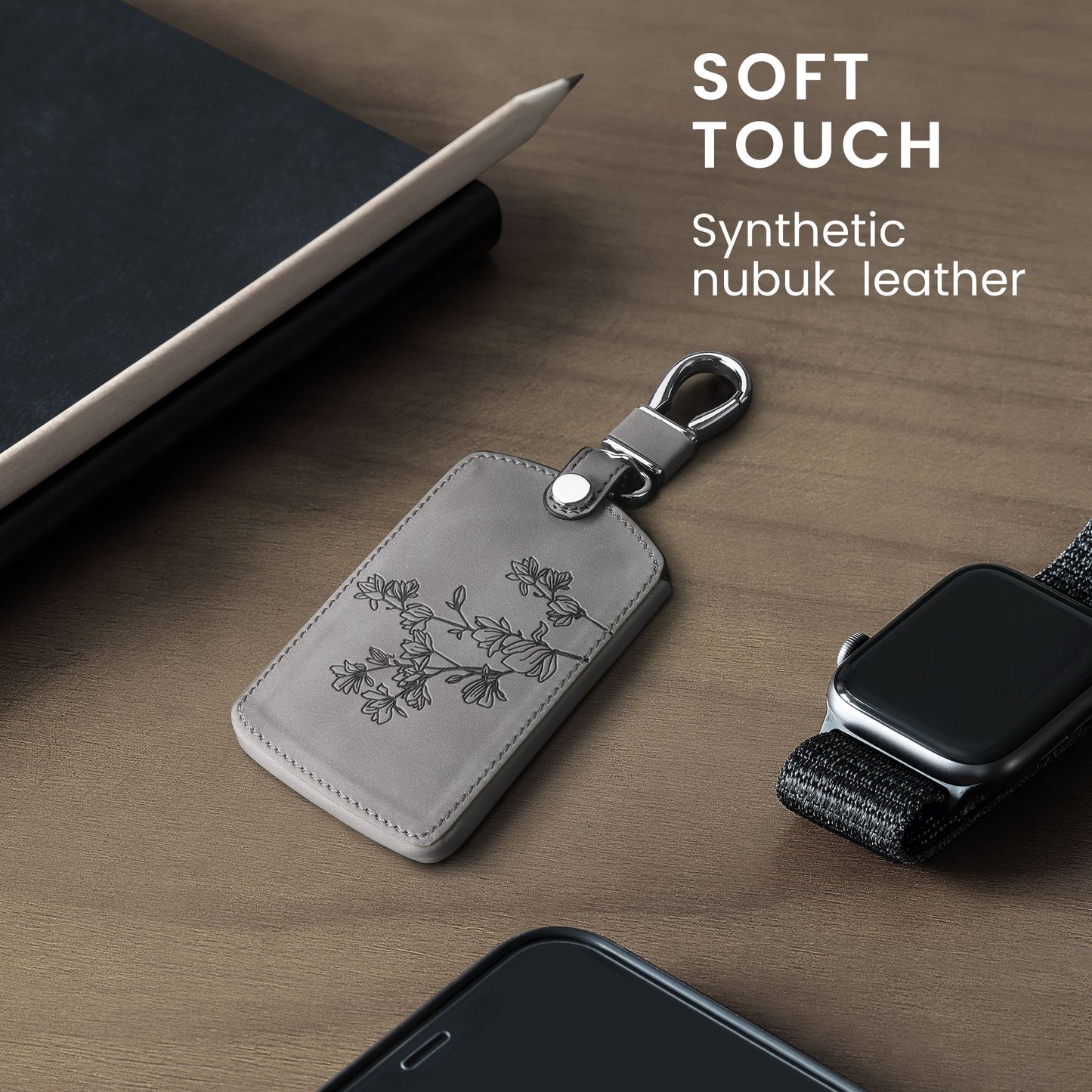 kwmobile Car Key Cover Compatible with Renault 4-Button Smart Key (Keyless Go Only) - Faux Leather Protective Case Key Fob Cover