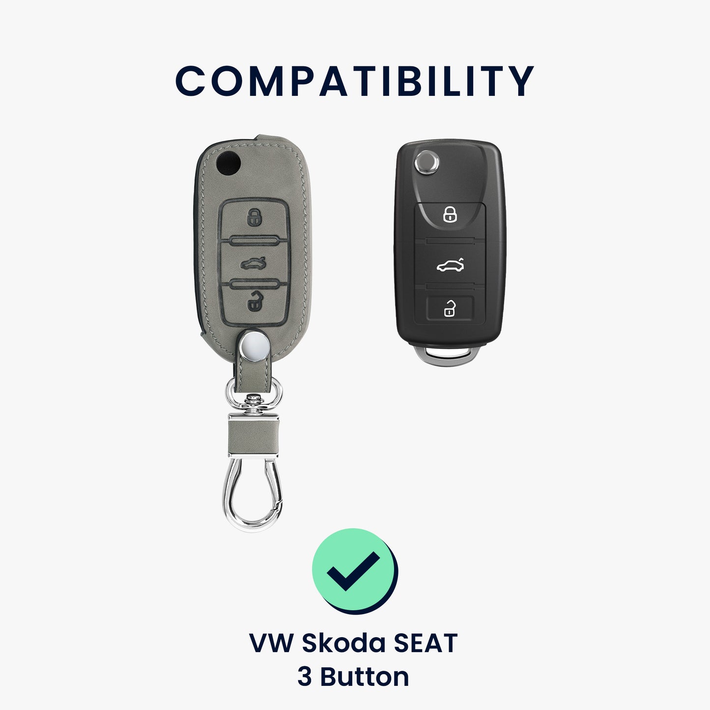 kwmobile Car Key Fob Cover compatible with VW Skoda Seat 3-button Car Key Fob Faux Leather Protective Case Key Shell Cover
