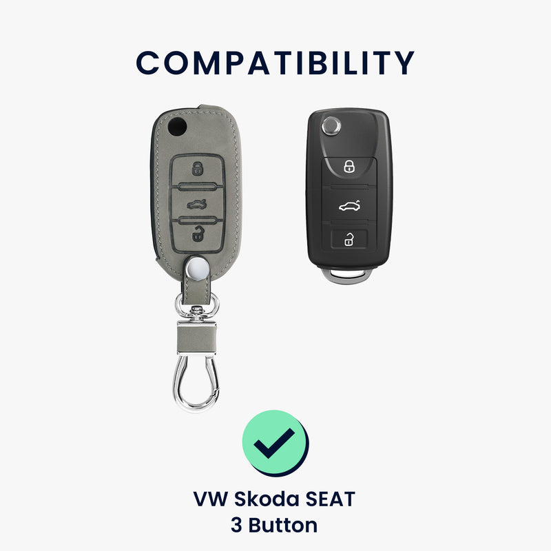 kwmobile Car Key Fob Cover compatible with VW Skoda Seat 3-button Car Key Fob Faux Leather Protective Case Key Shell Cover