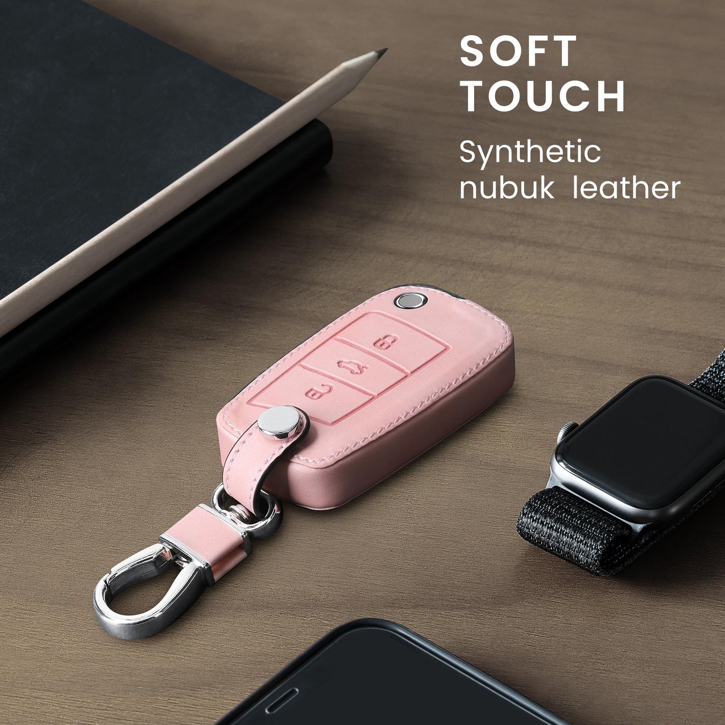 kwmobile Car Key Cover Compatible with VW Golf 7 MK7 3-Button Car Key Fob Faux Leather Protector Key Cover