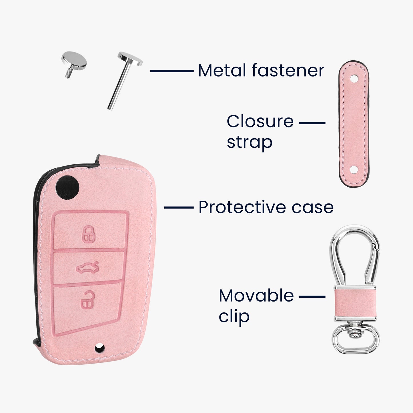 kwmobile Car Key Cover Compatible with VW Golf 7 MK7 3-Button Car Key Fob Faux Leather Protector Key Cover