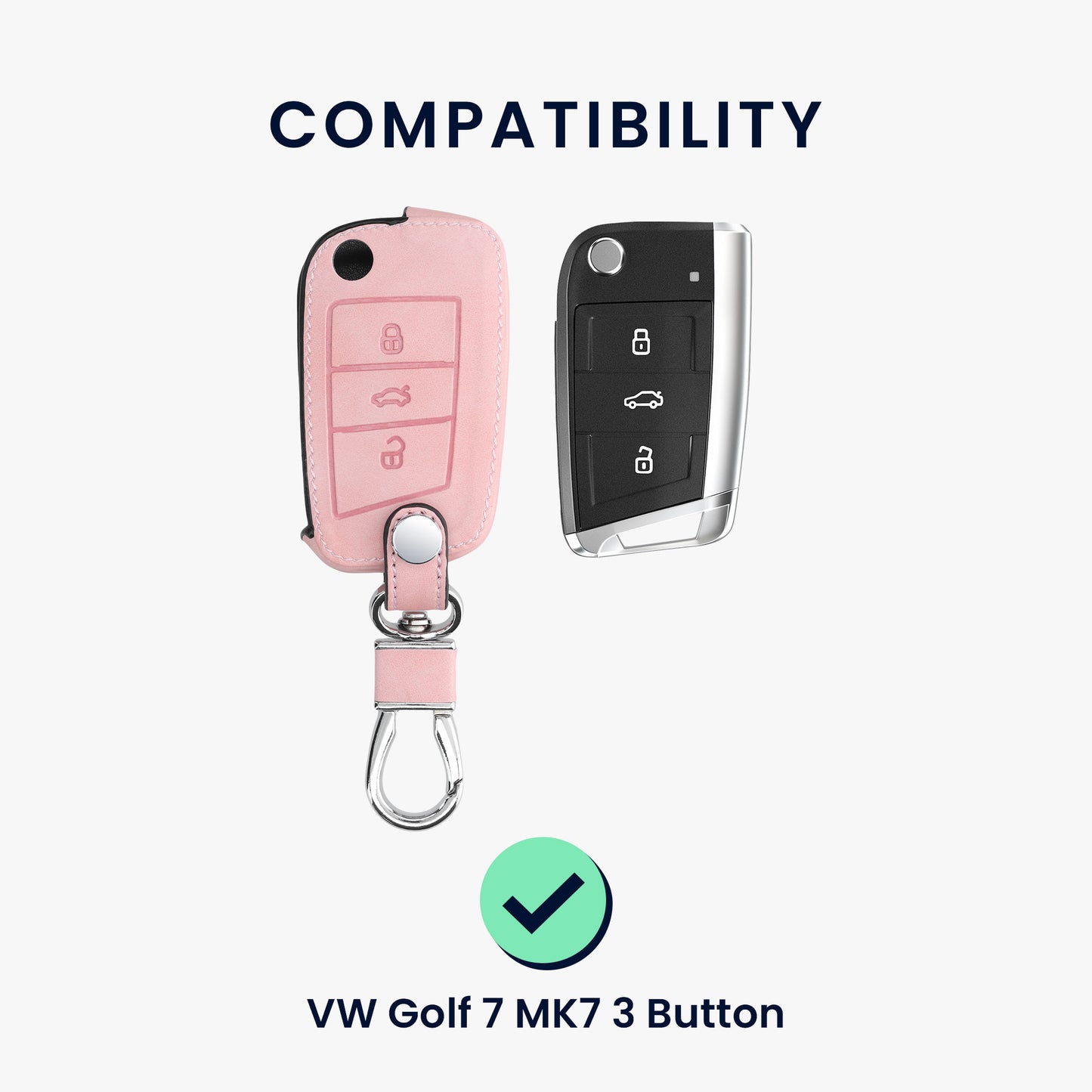 kwmobile Car Key Cover Compatible with VW Golf 7 MK7 3-Button Car Key Fob Faux Leather Protector Key Cover