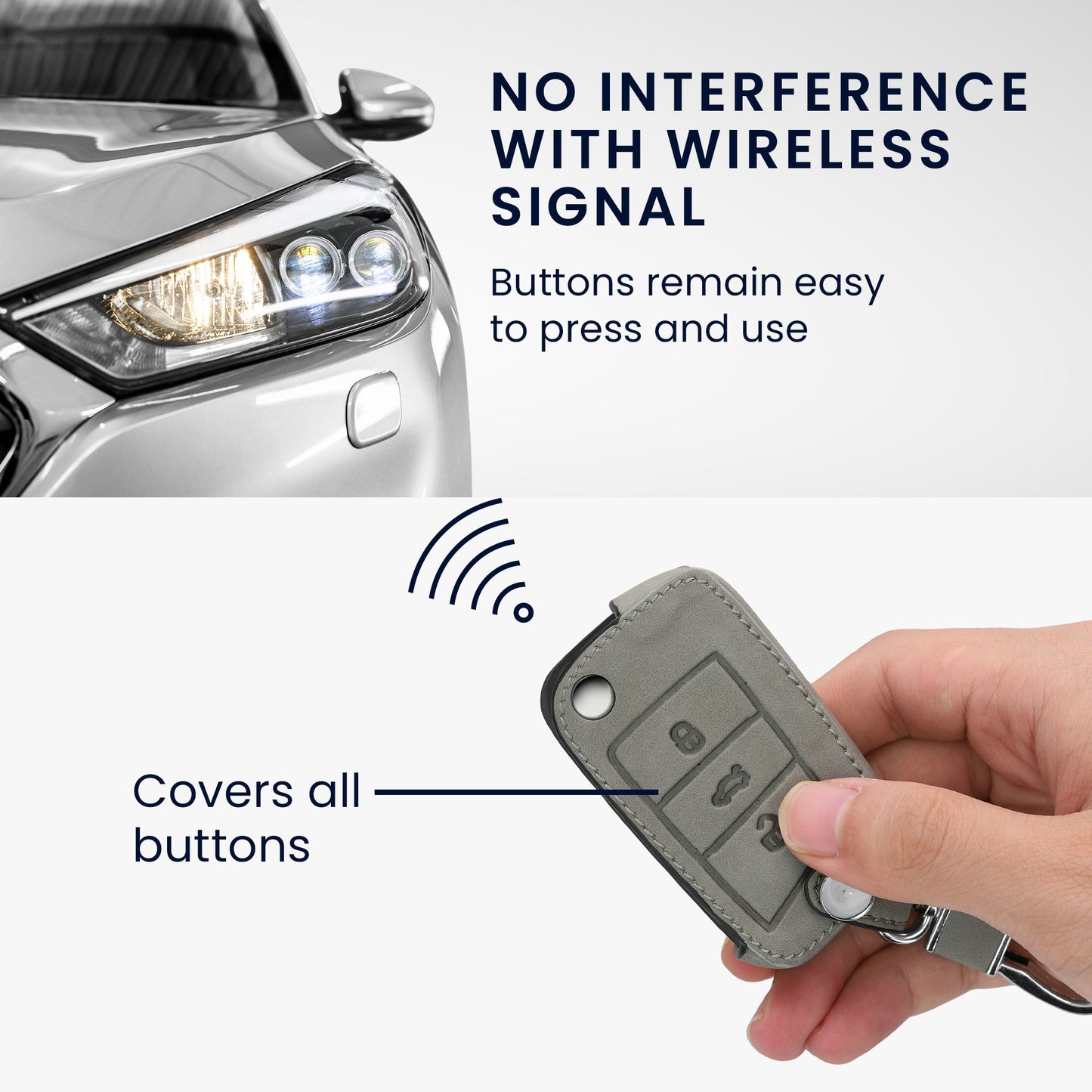 kwmobile Car Key Fob Cover Compatible with VW Golf 7 MK7 3-Button Car Key Artificial Leather Protective Cover Key Case
