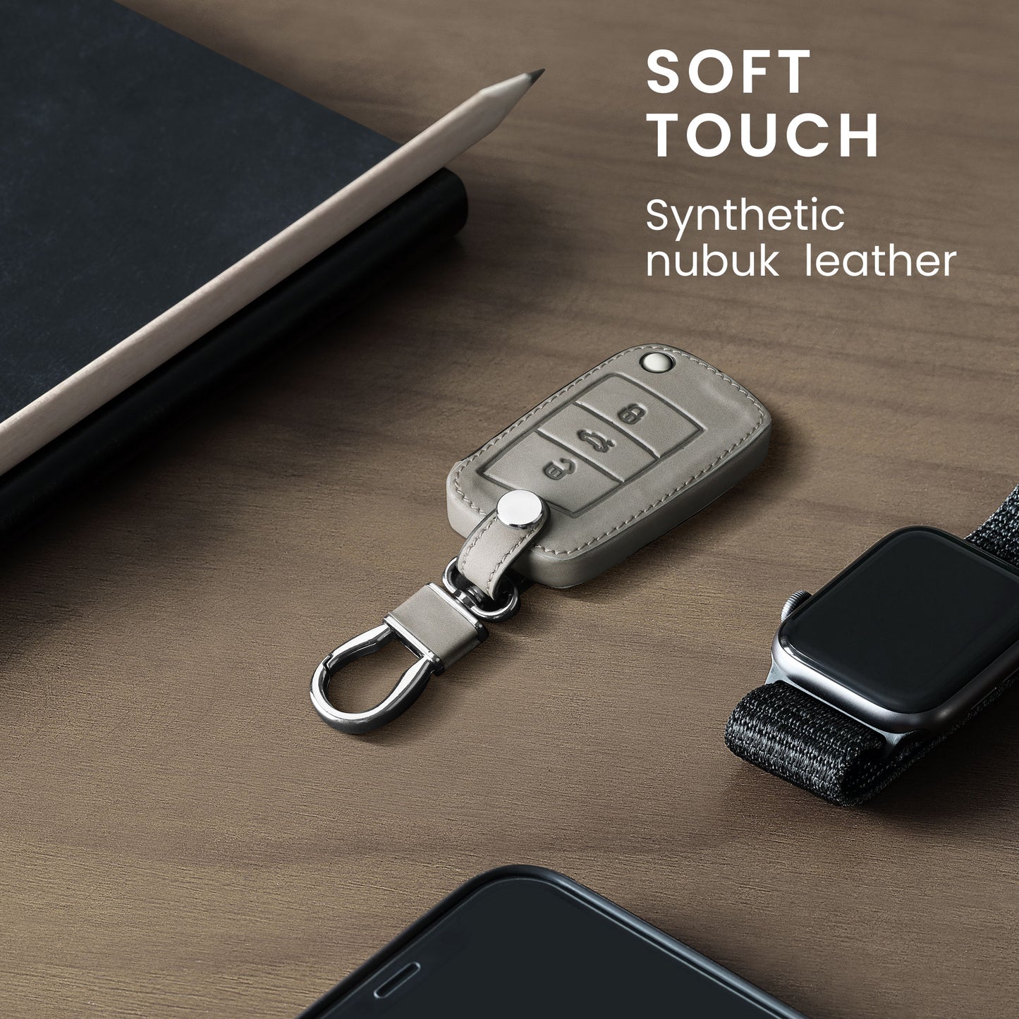 kwmobile Car Key Fob Cover Compatible with VW Golf 7 MK7 3-Button Car Key Artificial Leather Protective Cover Key Case