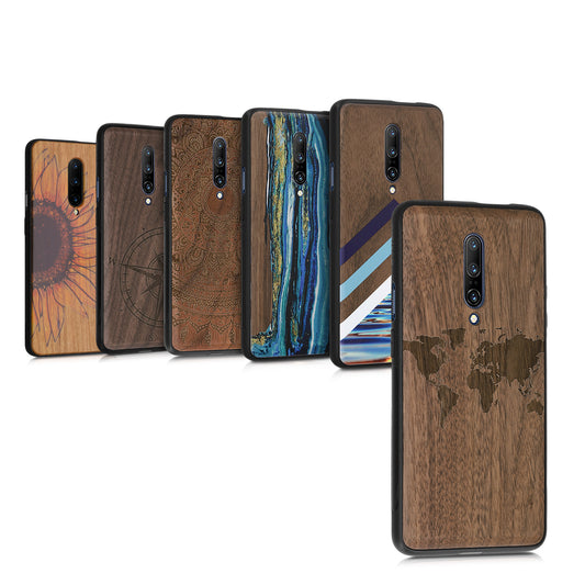 kwmobile Hülle kompatibel mit OnePlus 7 Pro Hülle - Holz Case - Handy Cover - TPU Handyhülle in Dunkelbraun Kompass Vintage Dunkelbraun  [dsg04]