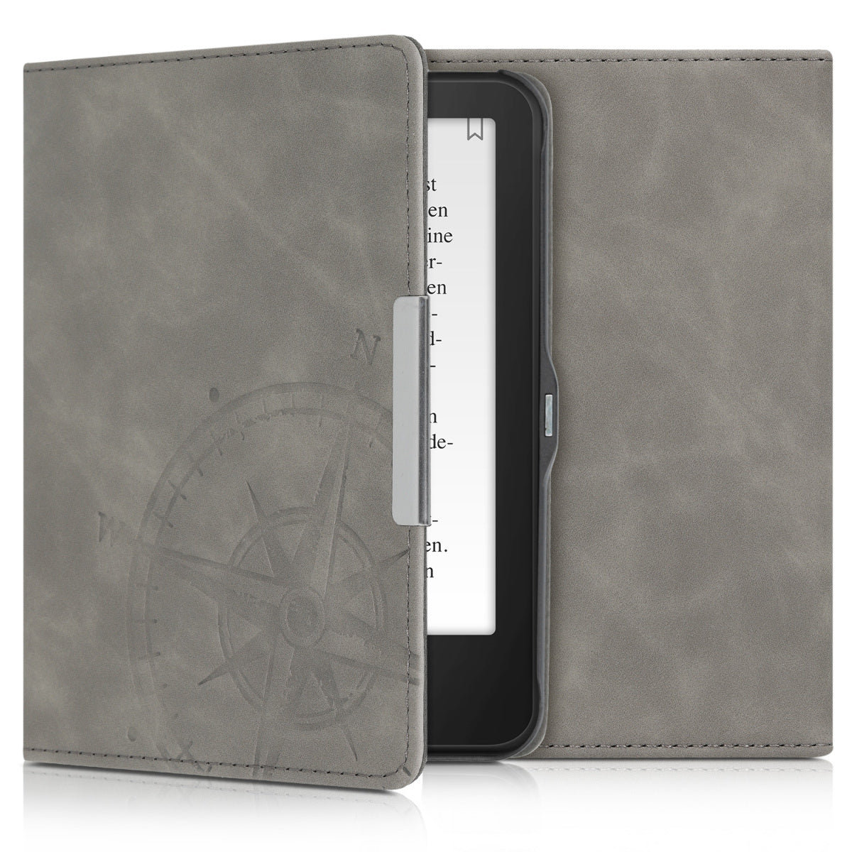kwmobile Protective Case for Tolino Vision 1 / 2 / 3 / 4 HD Cover - eReader Case Made of Faux Leather with Auto Sleep Function - Compass Vintage