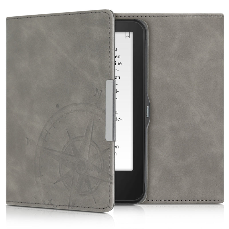kwmobile Protective Case for Tolino Vision 1 / 2 / 3 / 4 HD Cover - eReader Case Made of Faux Leather with Auto Sleep Function - Compass Vintage