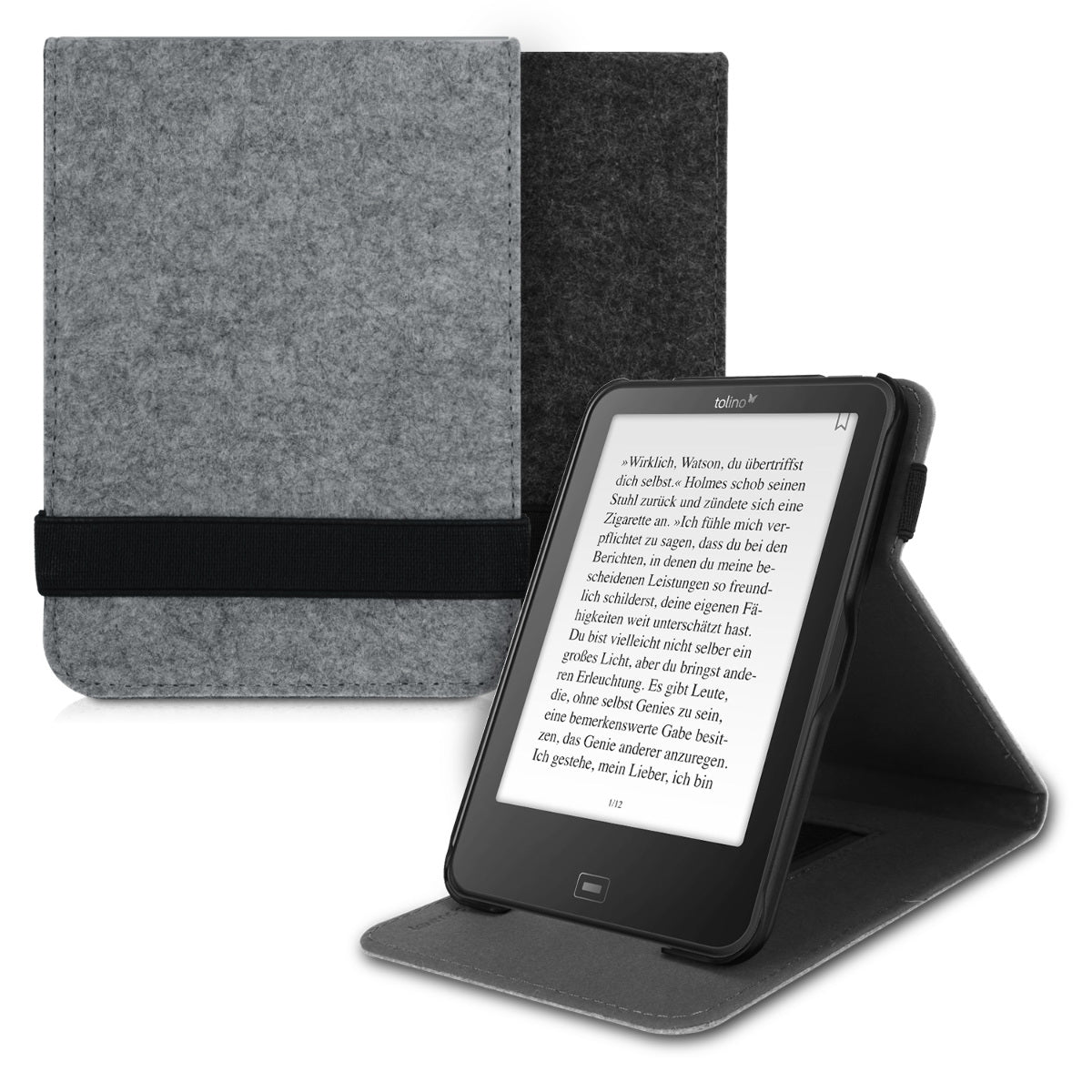 kwmobile Hülle kompatibel mit Tolino Vision 1 / 2 / 3 / 4 HD - Schlaufe Ständer - e-Reader Schutzhülle - Filz Hellgrau Hellgrau  [dsg01]