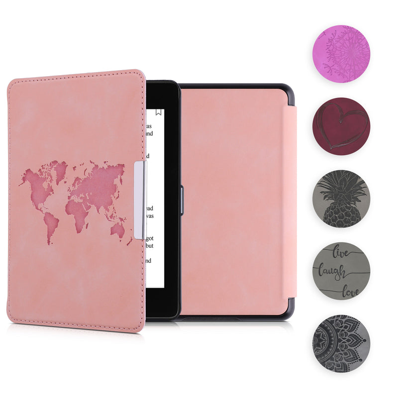 kwmobile Hülle kompatibel mit Amazon Kindle Paperwhite (10. Gen - 2018) Hülle - Kunstleder Cover - Magnolien Grau Grau  [dsg15]