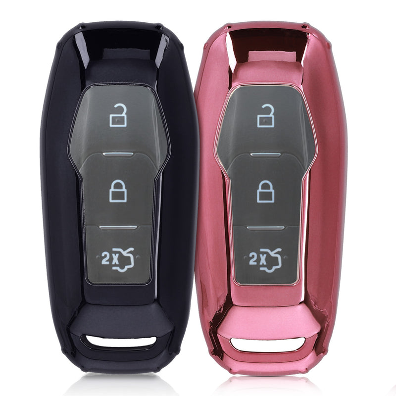 kwmobile Autoschlüssel Hülle kompatibel mit Ford 3-Tasten MyKey Autoschlüssel (Key Free) - TPU Schutzhülle Schlüsselhülle Cover in Hochglanz Schwarz Hochglanz Schwarz  