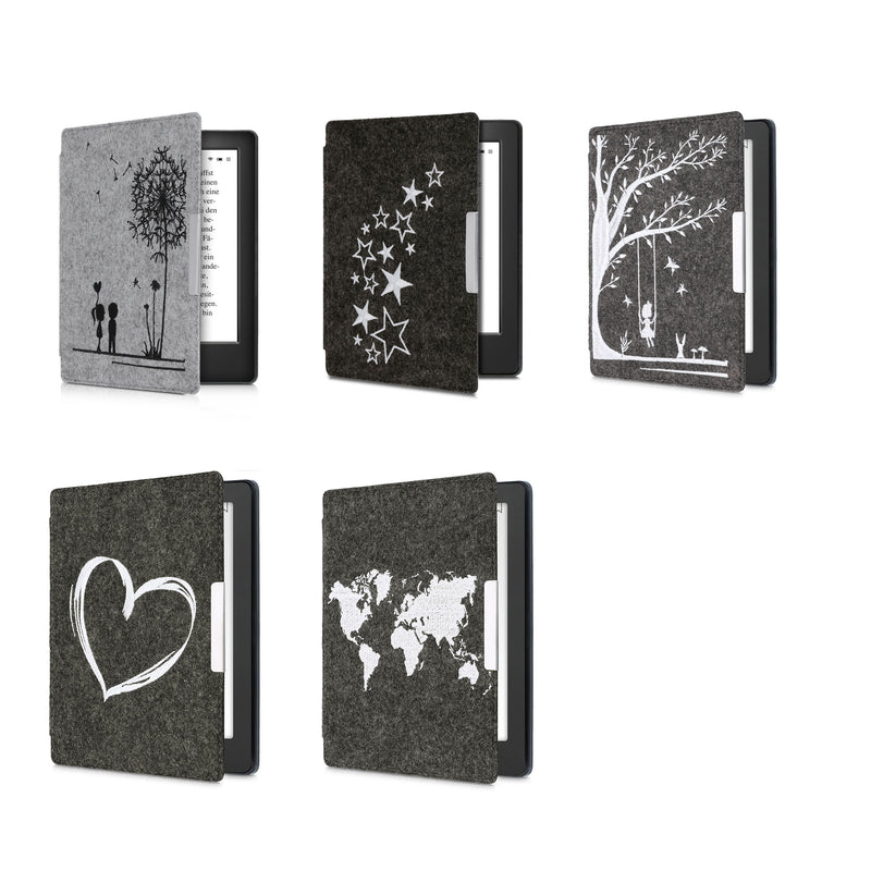 kwmobile Hülle kompatibel mit Kobo Aura H2O Edition 2 - Filz Stoff eReader Schutzhülle Cover Case - Herz Brush Weiß Dunkelgrau Weiß  [dsg04]
