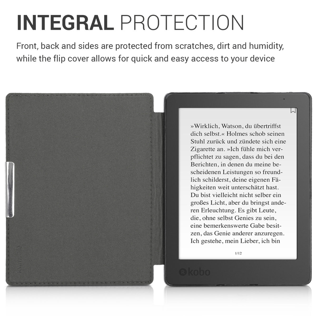 kwmobile Case Compatible with Kobo Aura H2O Edition 2 eReader Protective Cover Case Dark Grey
