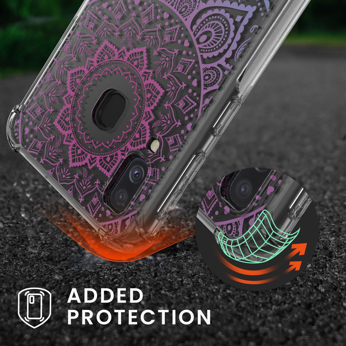 kwmobile Necklace Case compatible with Samsung Galaxy A40 - Silicone Cover with Phone Chain - Transparent Magnolias