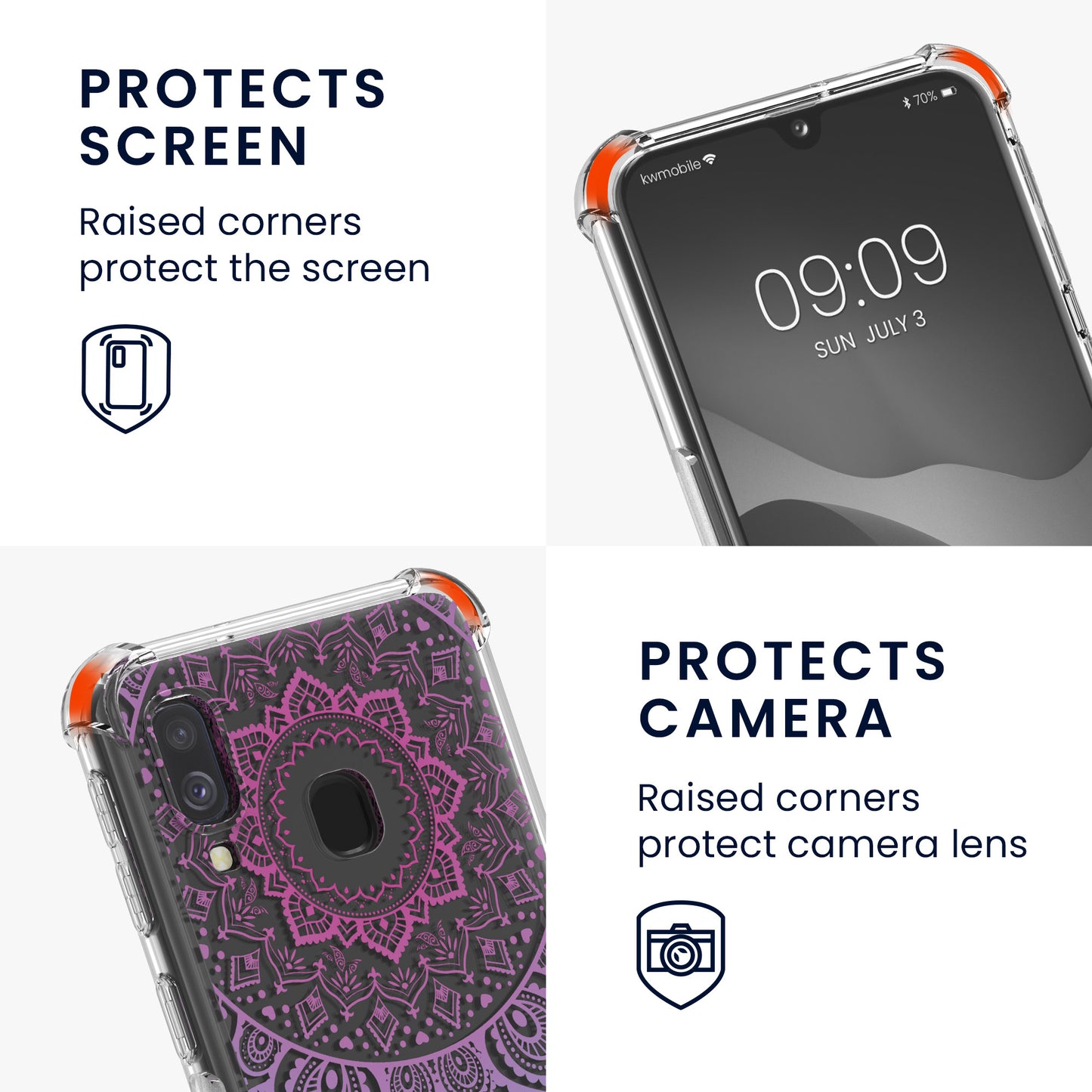 kwmobile Necklace Case compatible with Samsung Galaxy A40 - Silicone Cover with Phone Chain - Transparent Magnolias