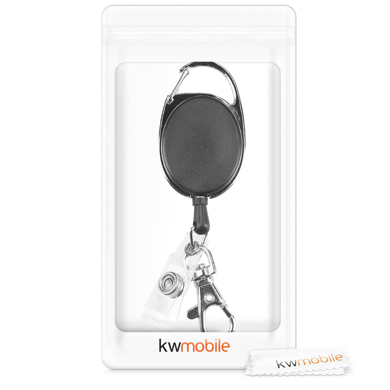 kwmobile Retractable Key Reel with Badge Clip - Extendable Keychain - Card Holder Carabiner Pendant - Lanyard with Card Holder