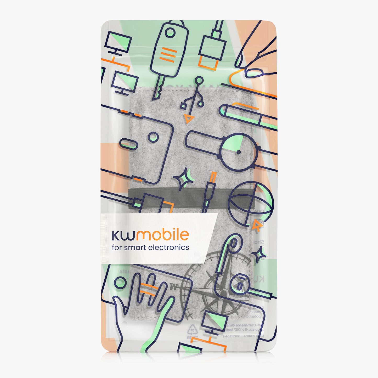 kwmobile Pouch for Smartphones with Elastic Band Mobile Phone Protective Pouch Compass Vintage 16.0 x 8.0 cm Inner Dimensions