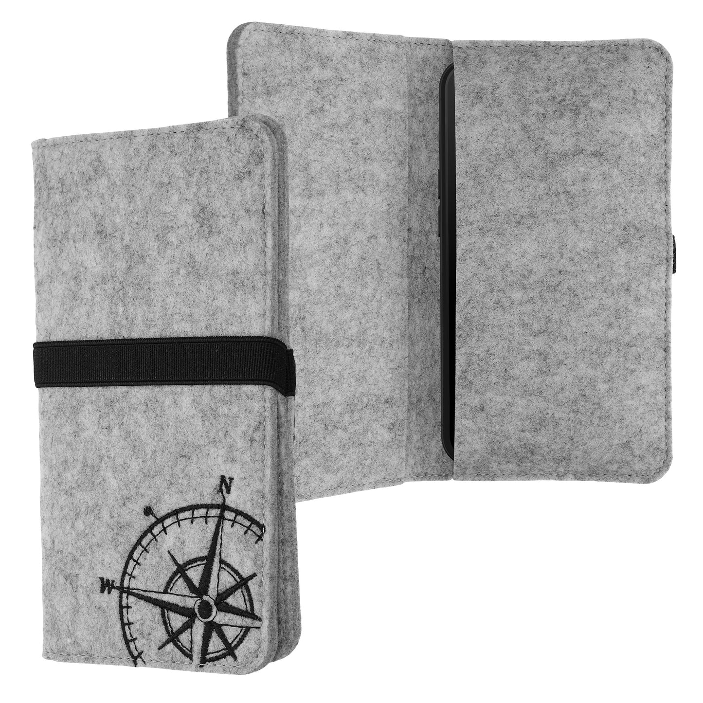 kwmobile Pouch for Smartphones with Elastic Band Mobile Phone Protective Pouch Compass Vintage 16.0 x 8.0 cm Inner Dimensions