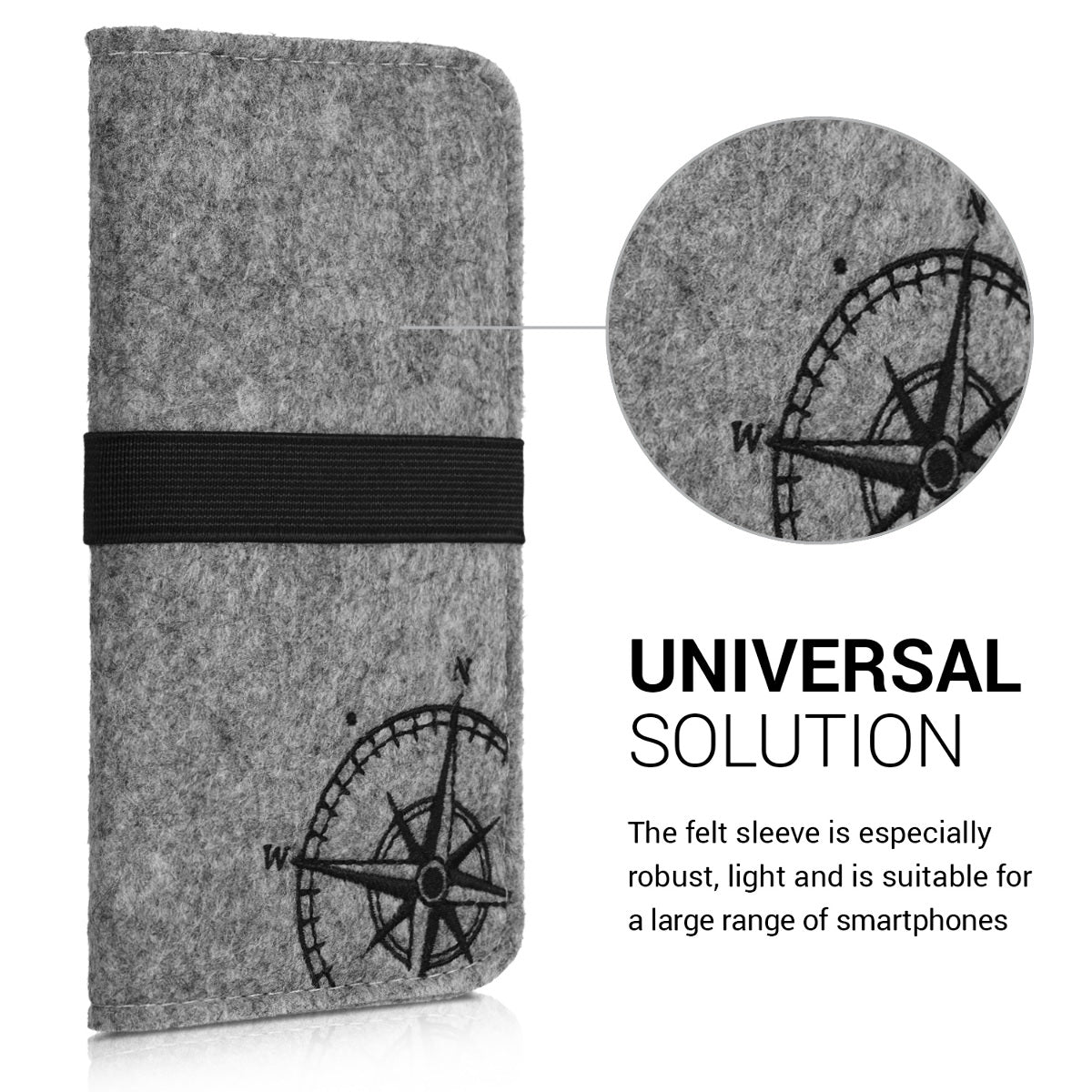 kwmobile Pouch for Smartphones with Elastic Band Mobile Phone Protective Pouch Compass Vintage 16.0 x 8.0 cm Inner Dimensions