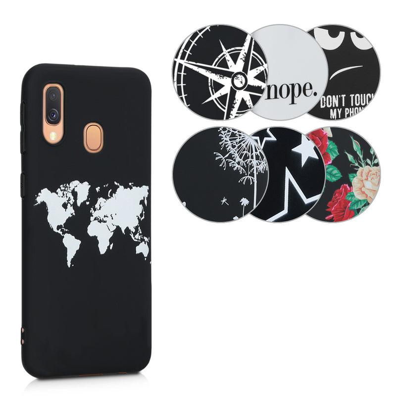 kwmobile Hülle kompatibel mit Samsung Galaxy A40 - Handyhülle Silikon Case - Travel Umriss Weiß Schwarz Weiß  [dsg01]