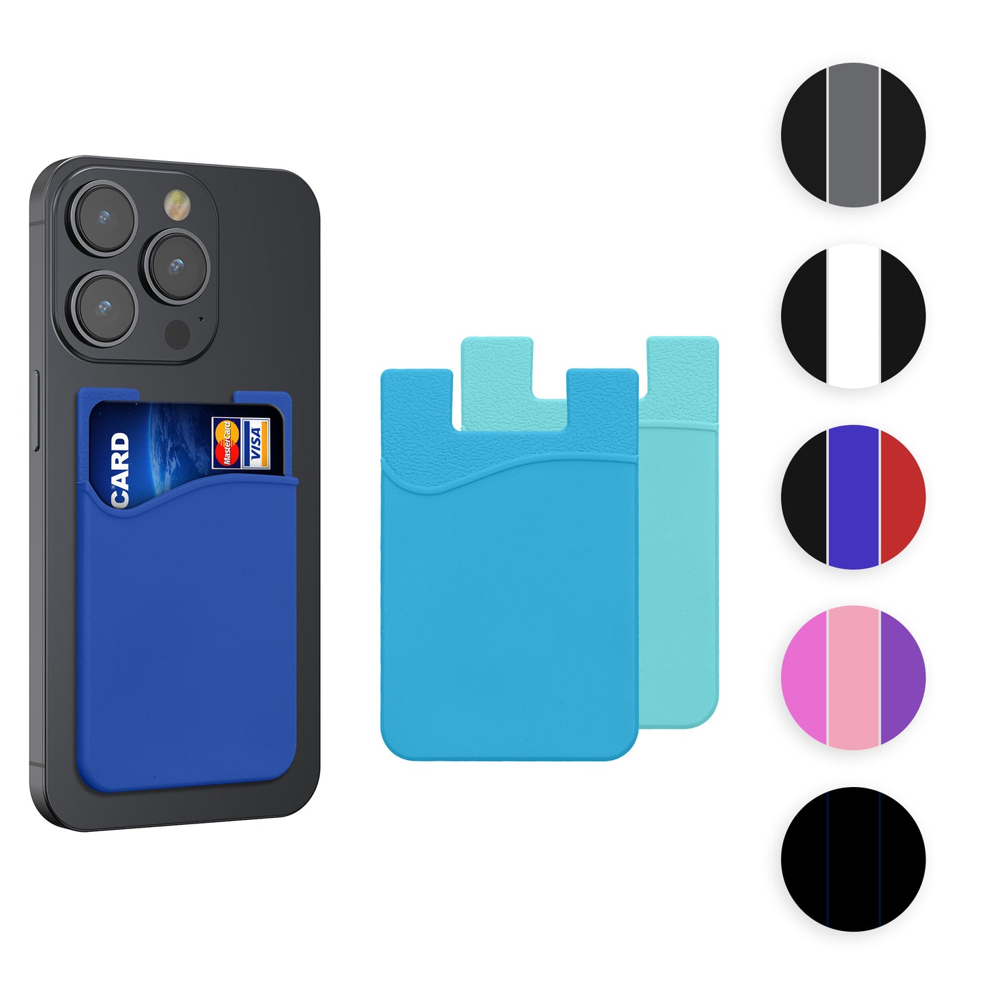 kwmobile 3x Kartenhalter Hülle für Smartphone - selbstklebend - Aufklebbare Silikon Kreditkarten Tasche Marineblau Marineblau Grau - Maße 8,5x5,5cm Marineblau  [dsg14]