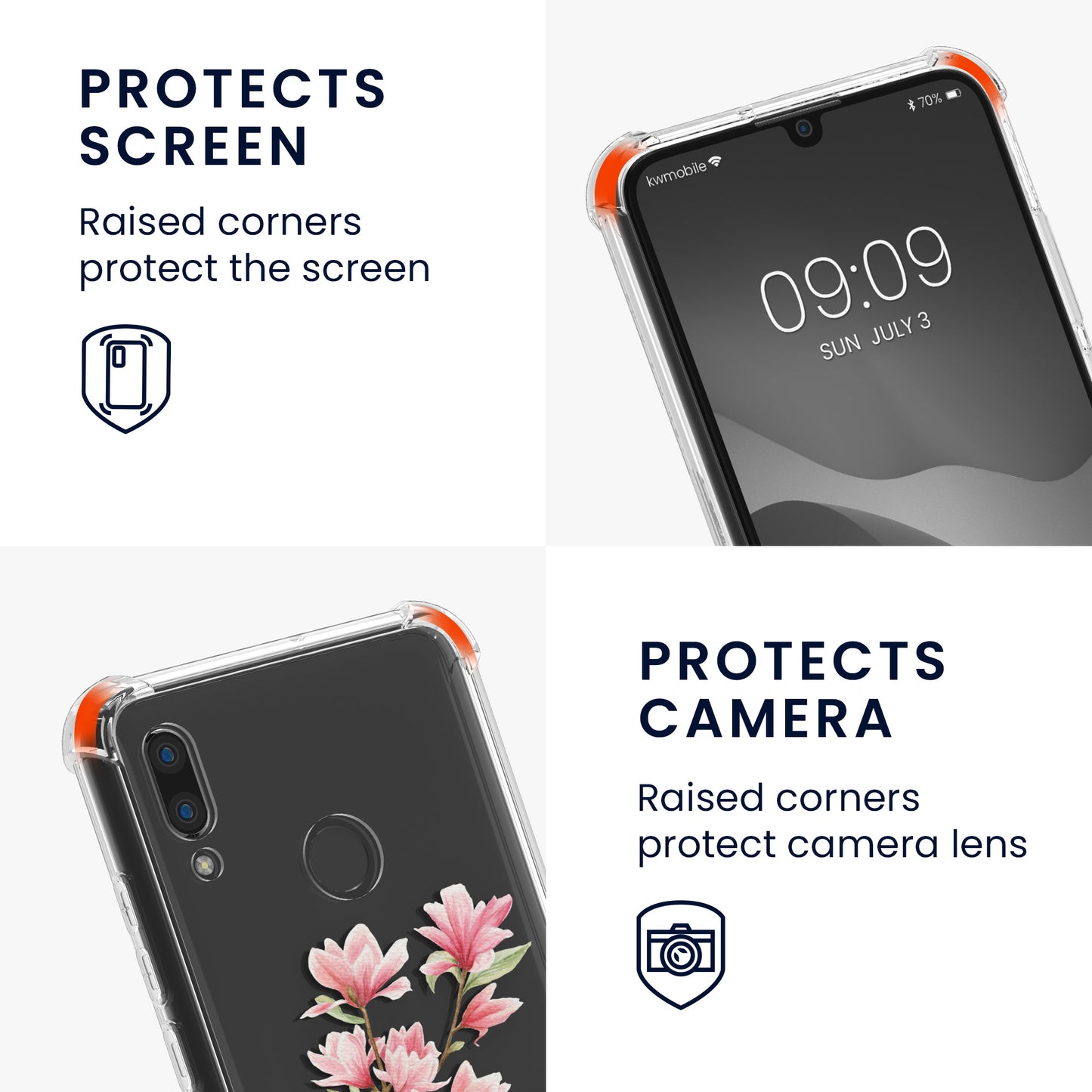 kwmobile Necklace Case compatible with Huawei P Smart (2019) Silicone Cover with Lanyard Transparent Magnolias