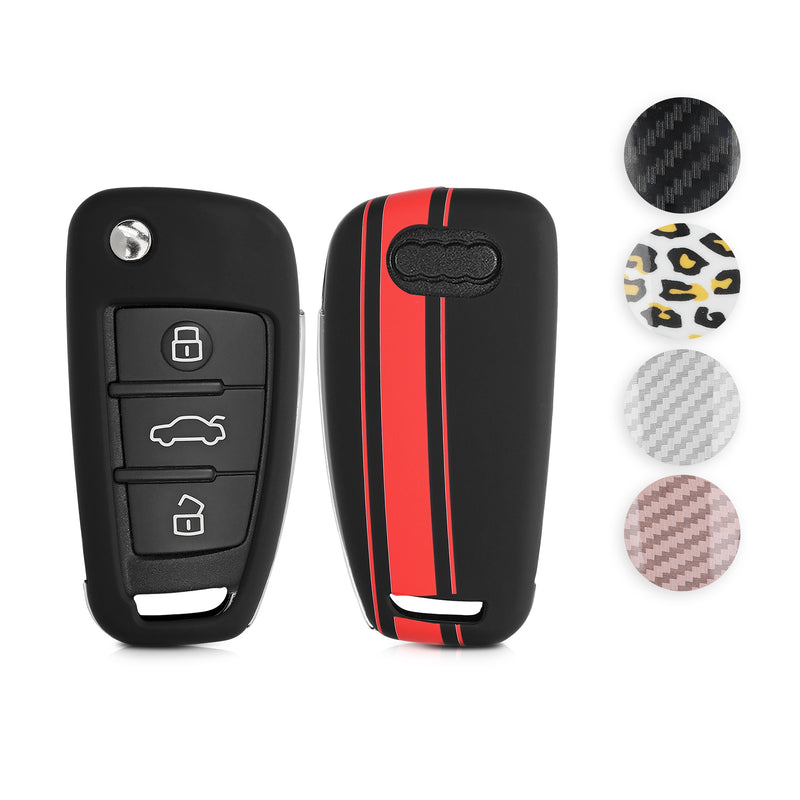 kwmobile Autoschlüssel Hülle kompatibel mit Audi 3-Tasten Klappschlüssel - Hardcover Schutzhülle Schlüsselhülle Cover Carbon Schwarz Schwarz  [dsg01]