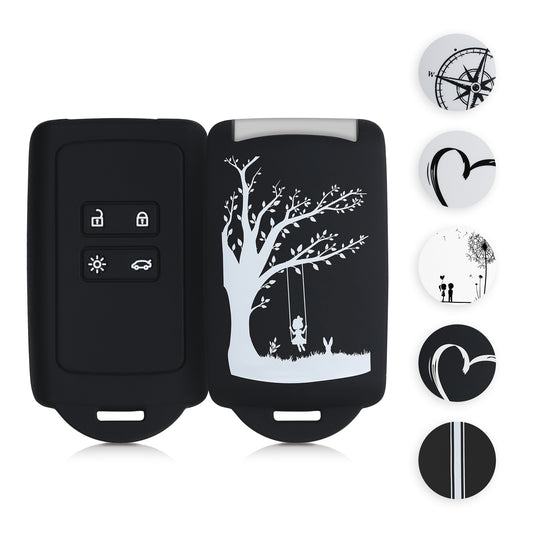 kwmobile Autoschlüssel Hülle kompatibel mit Renault 4-Tasten Smartkey Autoschlüssel (nur Keyless Go) - Silikon Schutzhülle Schlüsselhülle Cover Carbon Schwarz Schwarz  [dsg35]