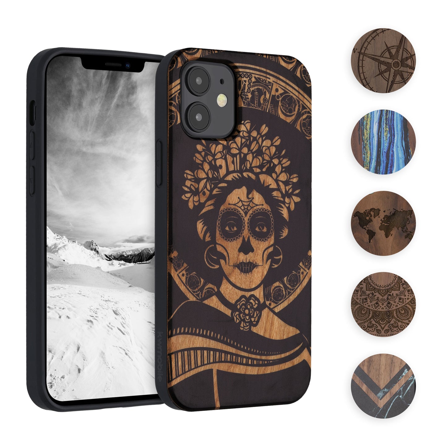 kwmobile Hülle kompatibel mit Apple iPhone 11 Hülle - Holz Case - Handy Cover - TPU Handyhülle in Dunkelbraun Perlmutt-Lavendel Dunkelbraun  [dsg20]