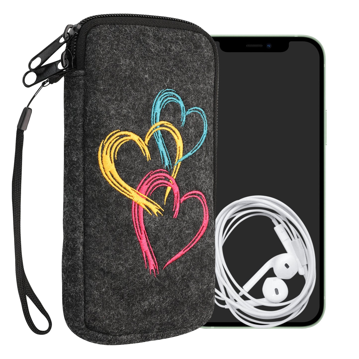 kwmobile Cell Phone Pouch for Smartphones - Felt Cell Phone Case - 16.5 x 8.9 cm Inner Dimensions