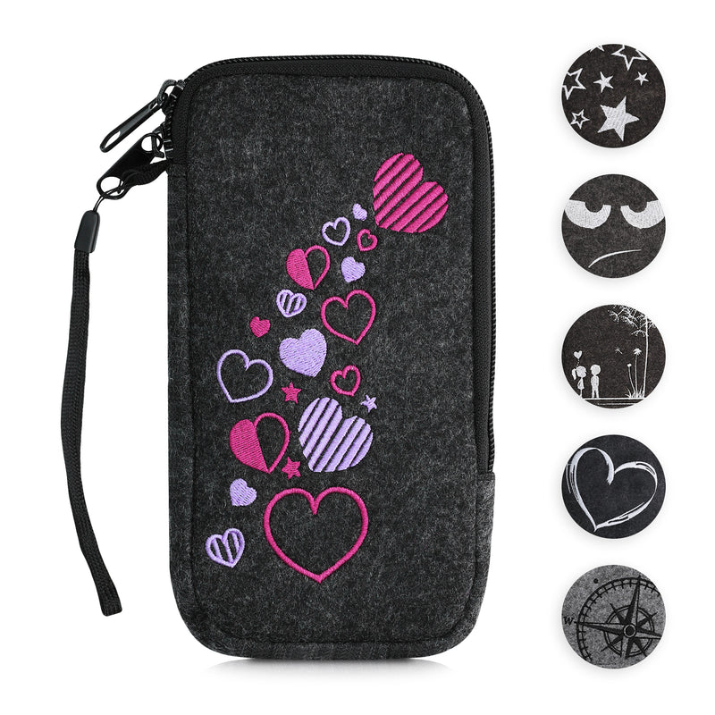 kwmobile Handytasche für Smartphones XL - 6,7/6,8" - Handy Filztasche - Neugierige Katze Grau Schwarz - 17,2 x 8,4 cm Innenmaße Grau XL [dsg16]