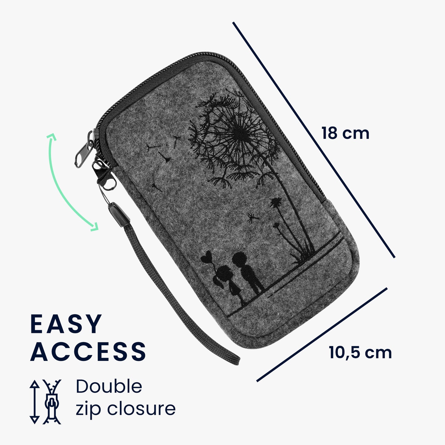 kwmobile Cell Phone Pouch for Smartphones - Felt Cell Phone Case - 16.5 x 8.9 cm Inner Dimensions