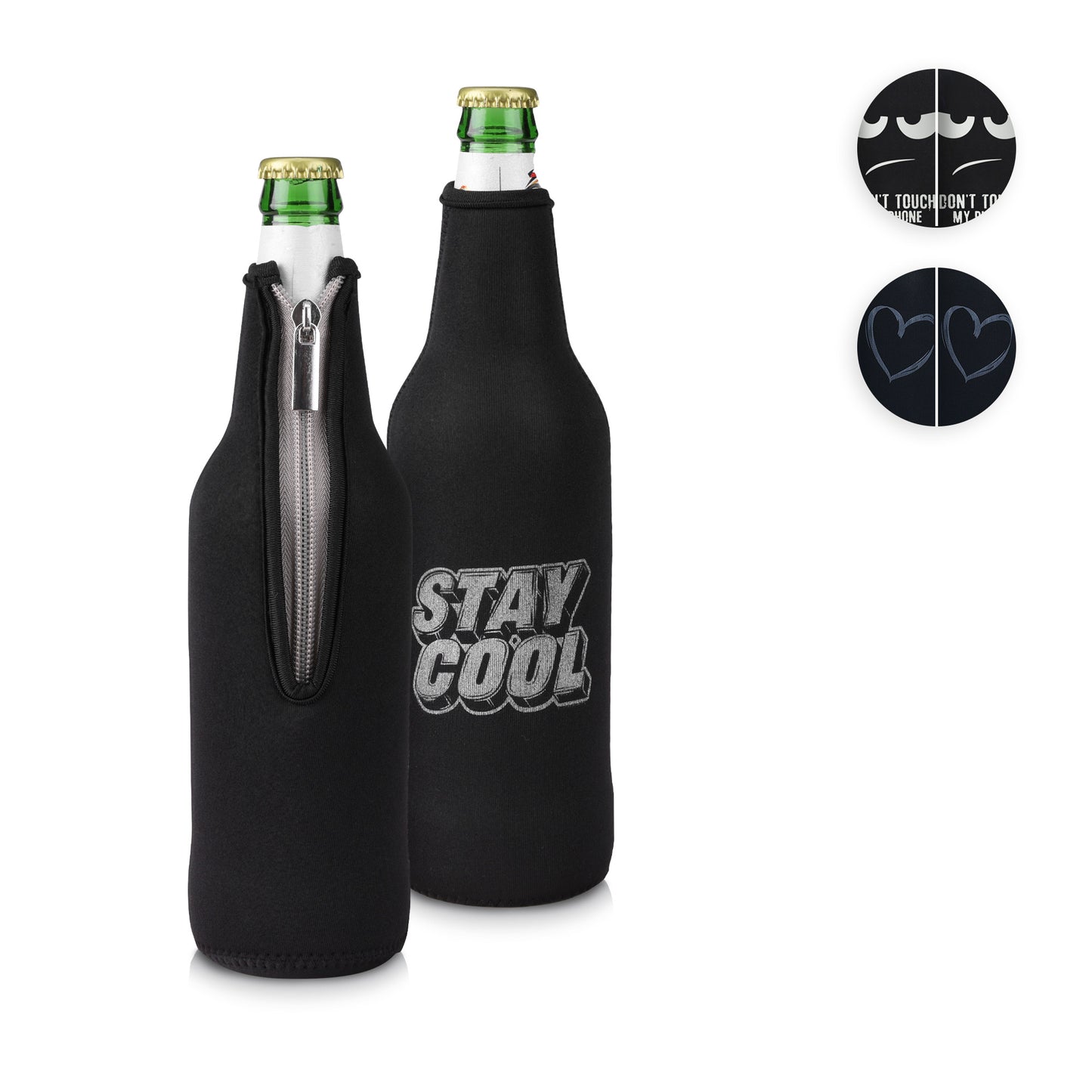 kwmobile 2x 330-500ml Flasche Flaschenkühler - für Bier andere Getränke - Neopren Kühler Stay cool Weiß Schwarz Weiß  [dsg03]