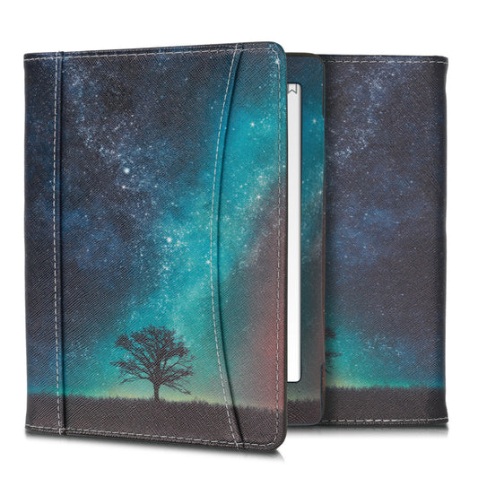 kwmobile Flip Hülle kompatibel mit Kobo Aura H2O Edition 2 - Vorderfach Handschlaufe - Galaxie Baum Wiese Blau Grau Schwarz Blau  