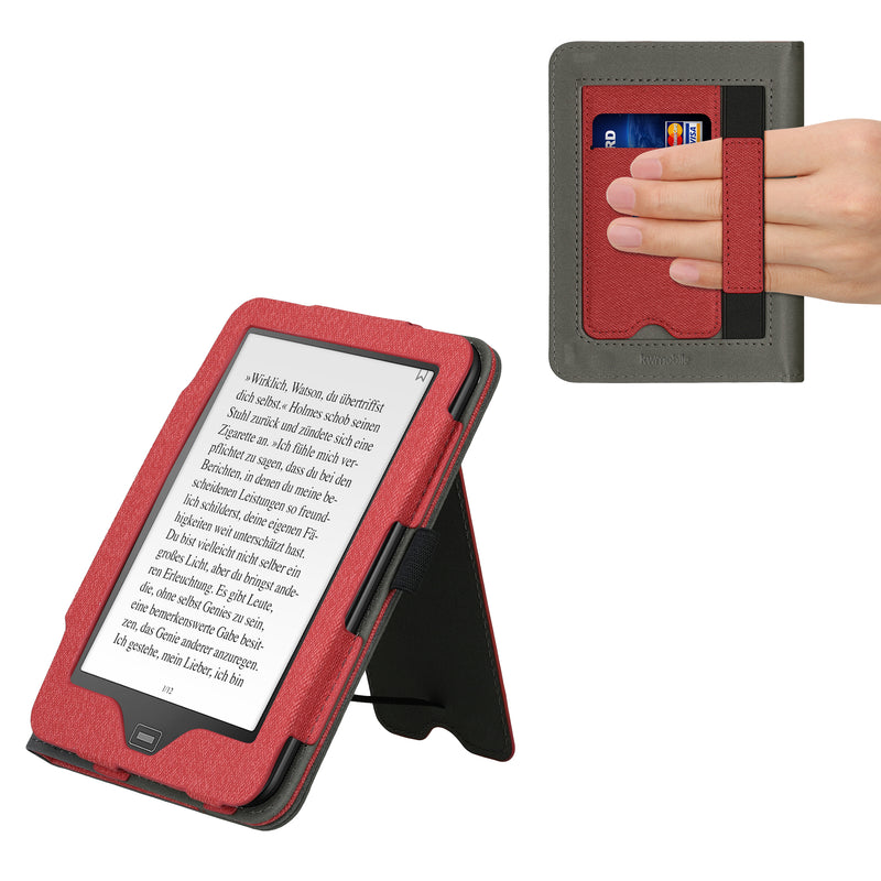 kwmobile Case Compatible with Tolino Vision 1 / 2 / 3 / 4 HD Cover Flip Case with Hand Strap Faux Leather Cover