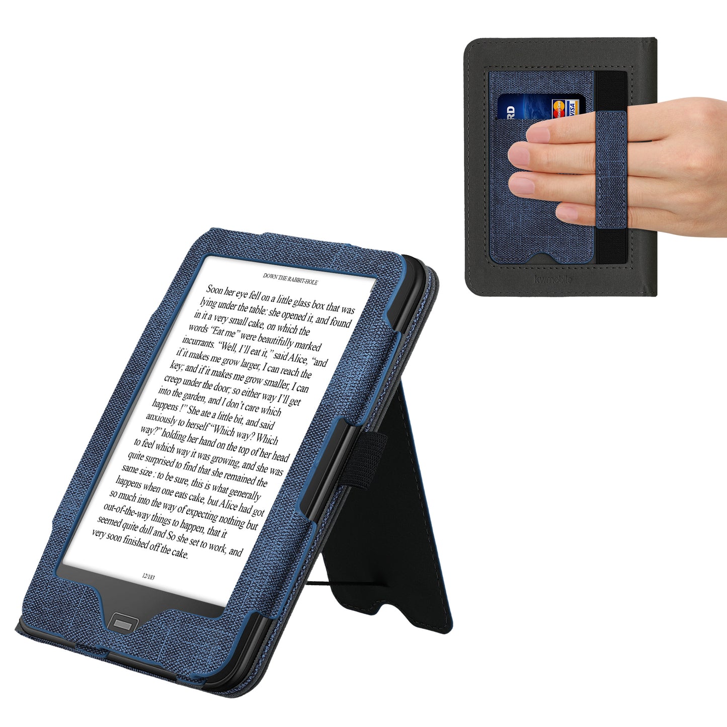 kwmobile Case Compatible with Tolino Vision 1 / 2 / 3 / 4 HD Cover Flip Case with Hand Strap Faux Leather Cover