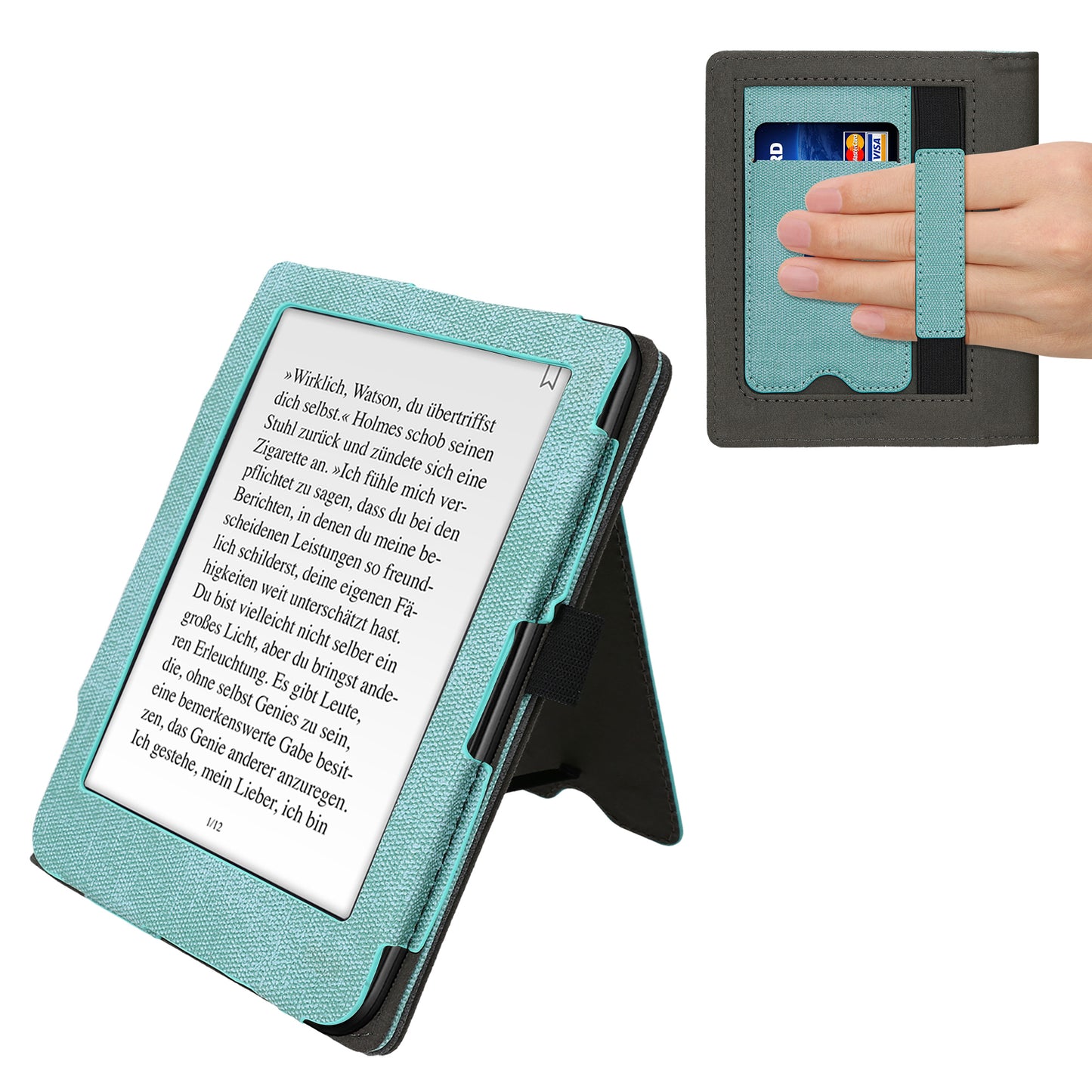 kwmobile Case Compatible with Tolino Shine 3 Flip Case with Hand Strap Cover