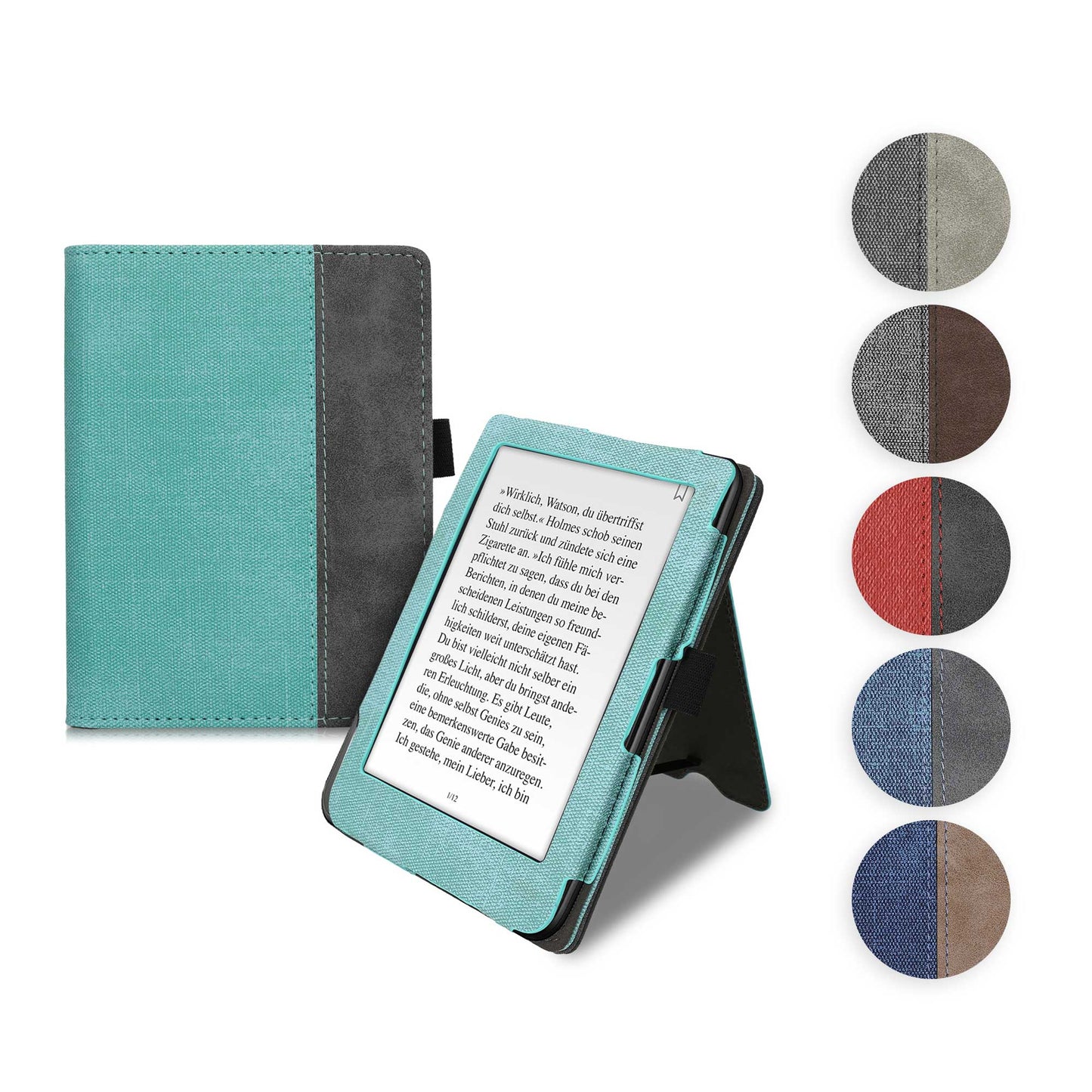 kwmobile Hülle kompatibel mit Tolino Shine 3 Hülle - Flip Case mit Handschlaufe - Kunstleder Cover - Mintgrün Dunkelgrau Mintgrün  [dsg01]