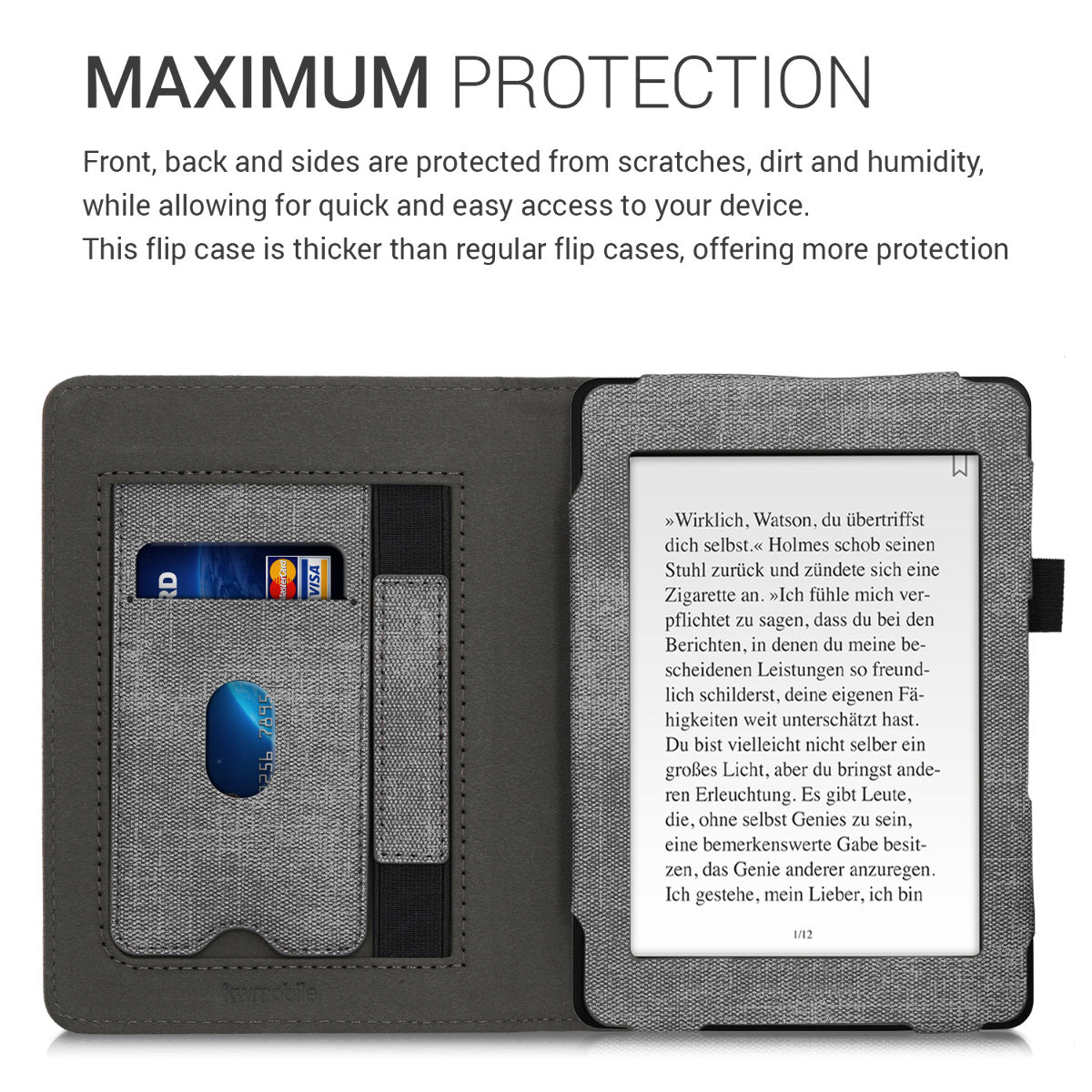 kwmobile Case Compatible with Tolino Shine 3 Flip Case with Hand Strap Cover