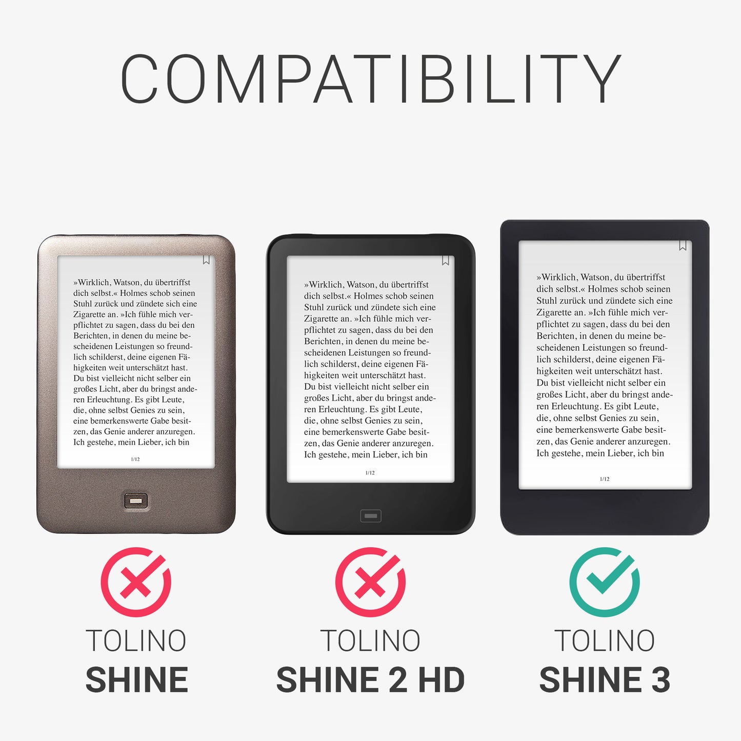 kwmobile Case Compatible with Tolino Shine 3 Flip Case with Hand Strap Cover