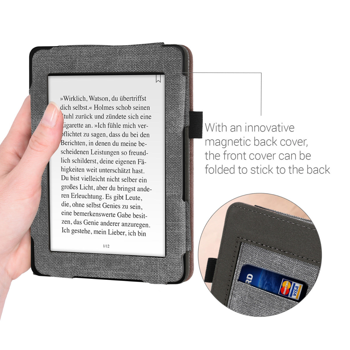 kwmobile Case Compatible with Tolino Shine 3 Flip Case with Hand Strap Cover