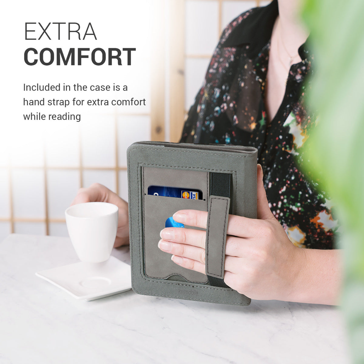 kwmobile Case Compatible with Tolino Shine 3 Flip Case - Cover with Hand Strap