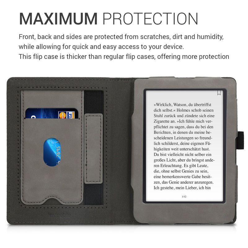 kwmobile Case Compatible with Tolino Shine 3 Flip Case - Cover with Hand Strap