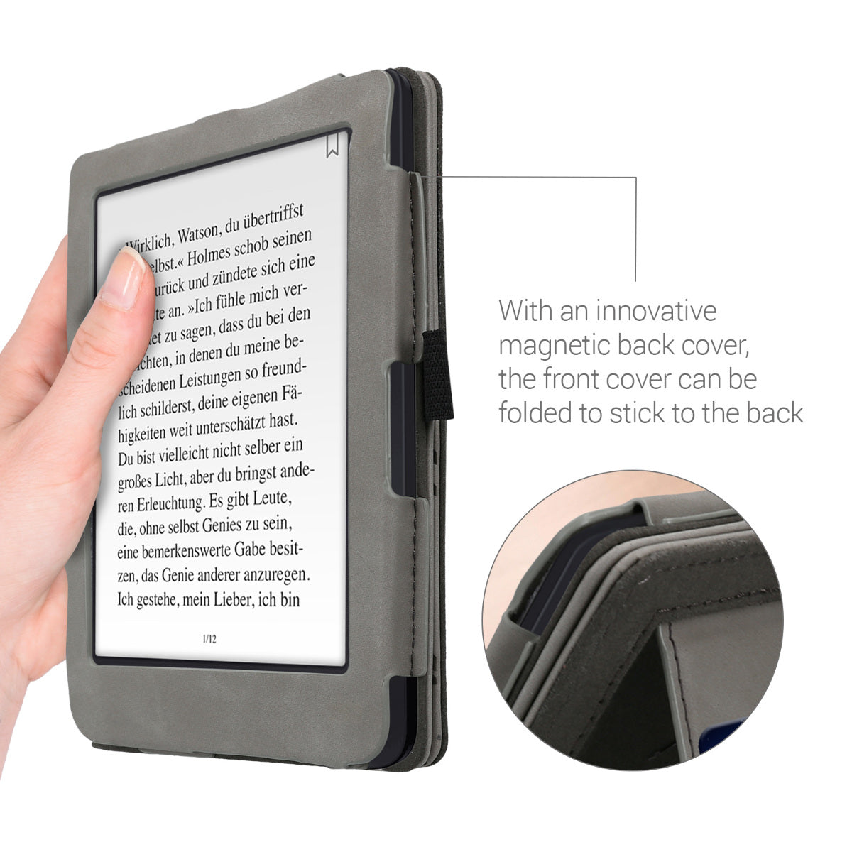 kwmobile Case Compatible with Tolino Shine 3 Flip Case - Cover with Hand Strap