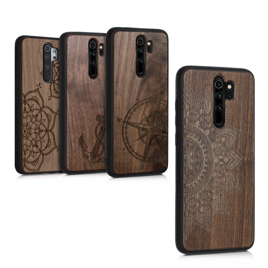 kwmobile Hülle kompatibel mit Xiaomi Redmi Note 8 Pro Hülle - Holz Case - Handy Cover - TPU Handyhülle in Dunkelbraun Kompass Vintage Dunkelbraun  [dsg03]