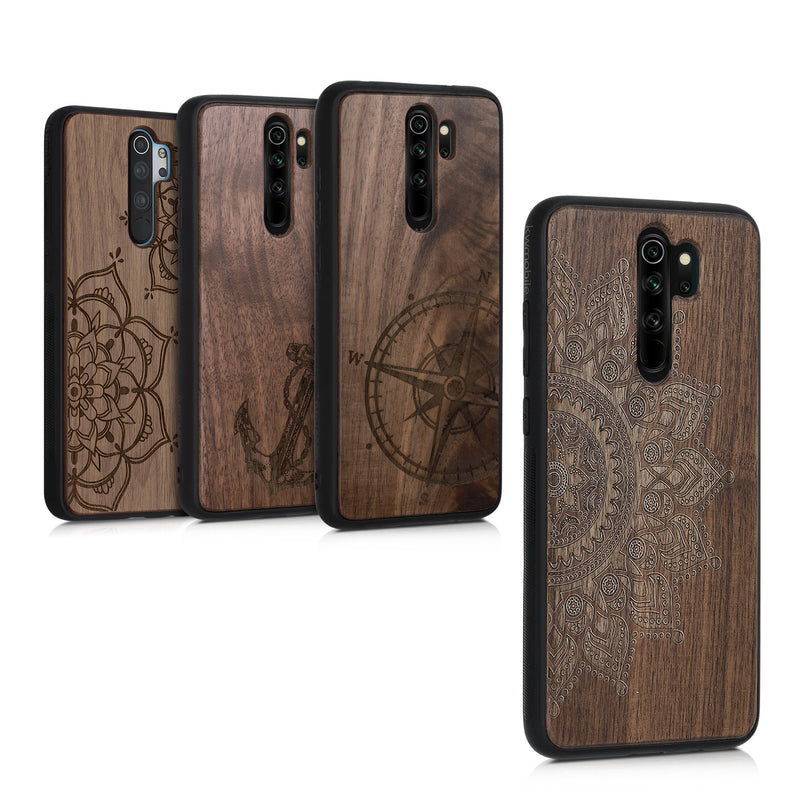 kwmobile Hülle kompatibel mit Xiaomi Redmi Note 8 Pro Hülle - Holz Case - Handy Cover - TPU Handyhülle in Dunkelbraun Kompass Vintage Dunkelbraun  [dsg03]