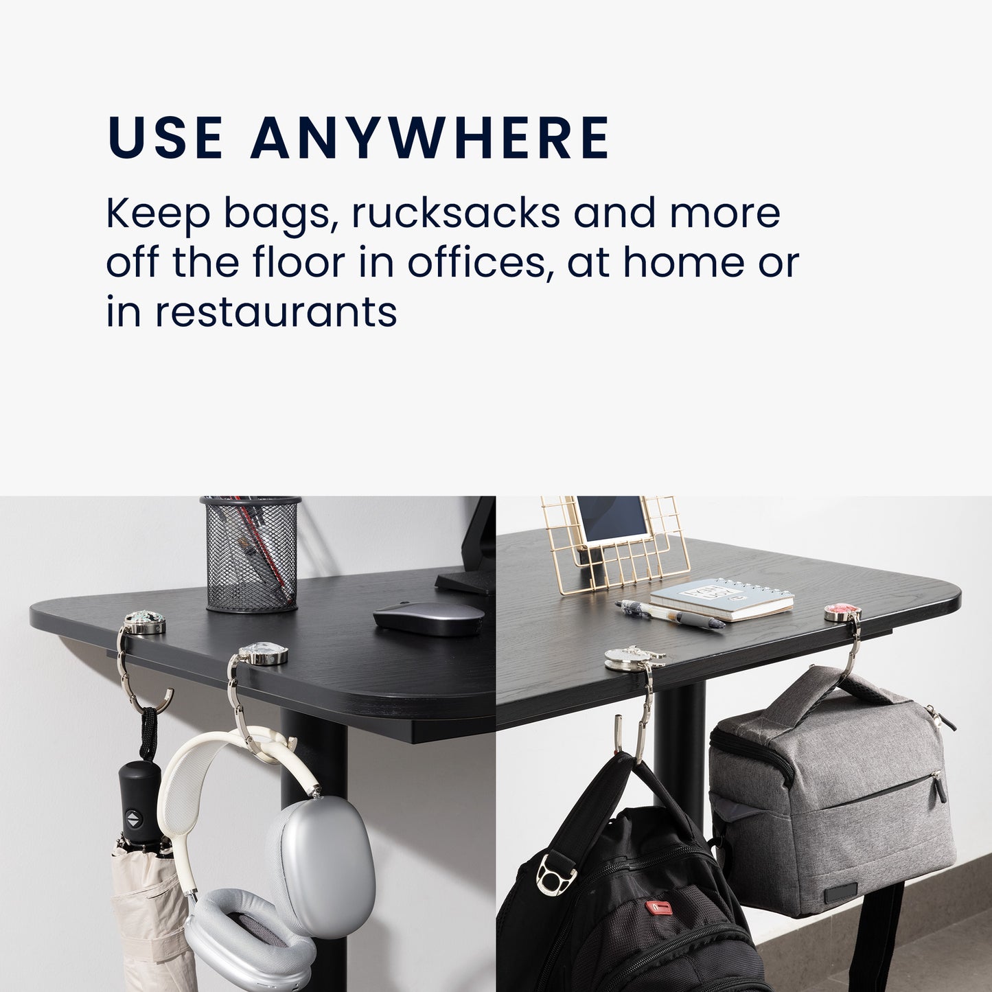 kwmobile Bag Holder for Table, Foldable Bag Hanger, Bag Hook, Table Hook Set