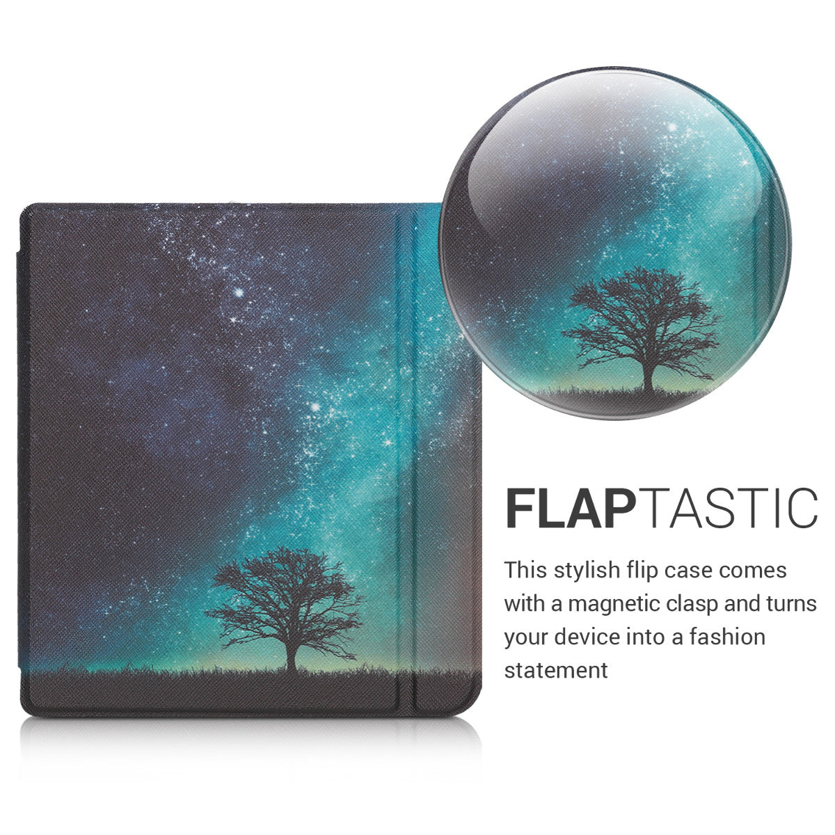 kwmobile Protective Case for Kobo Libra H2O - eReader Flip Case with Auto Sleep Function - Travel Lettering in Multicolour