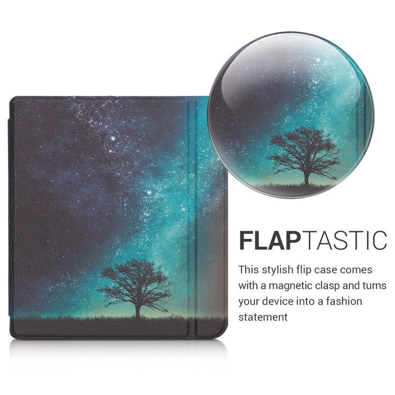 kwmobile Protective Case for Kobo Libra H2O - eReader Flip Case with Auto Sleep Function - Travel Lettering in Multicolour