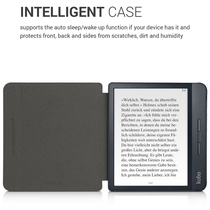 kwmobile Protective Case for Kobo Libra H2O - eReader Flip Case with Auto Sleep Function - Travel Lettering in Multicolour