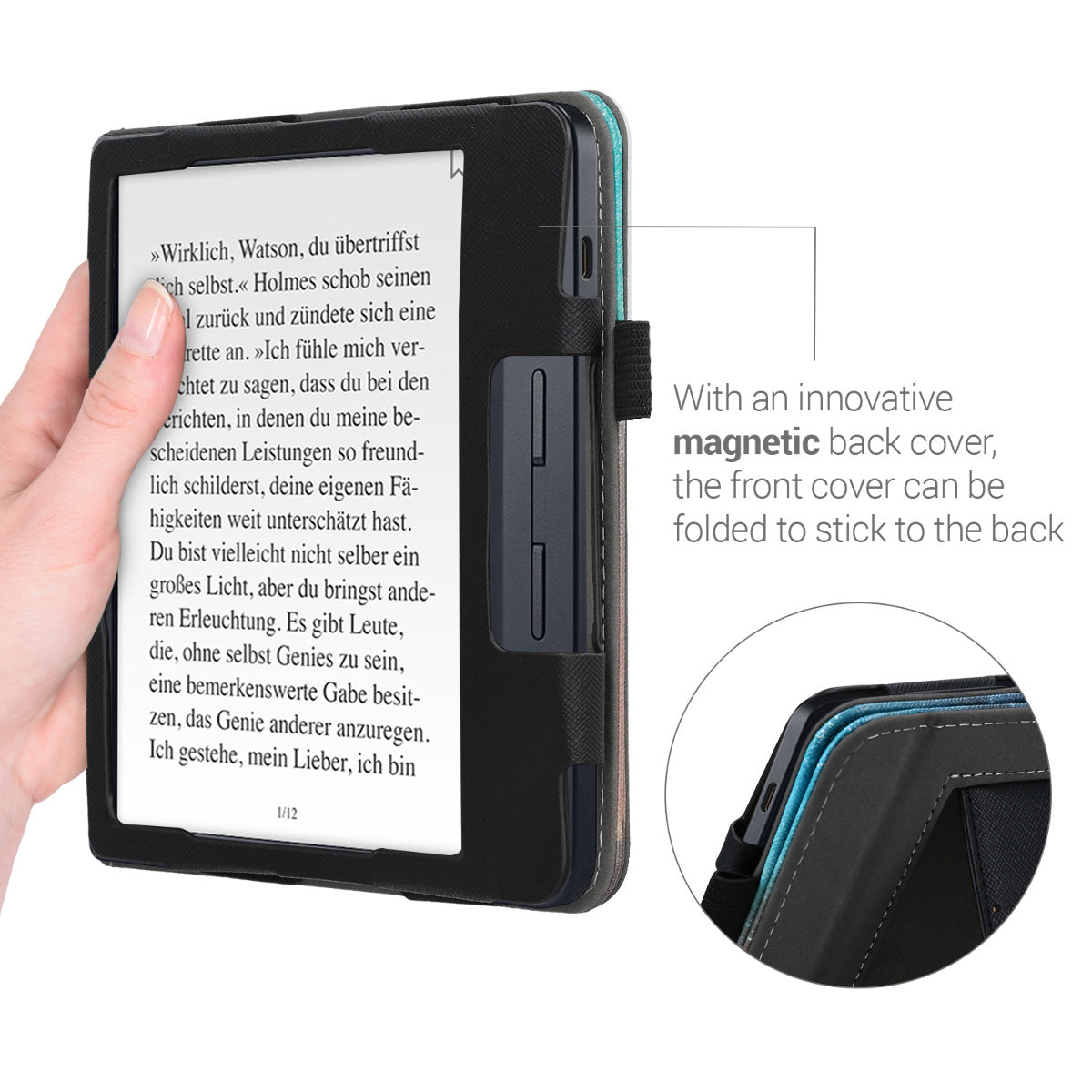 kwmobile Flip Case compatible with Kobo Libra H2O - Cover with Hand Strap